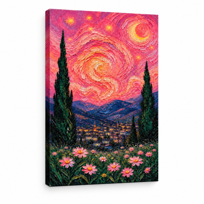 Rose Vortex Village Floater Frame Canvas Wall Art | frameless stretched canvas SKU