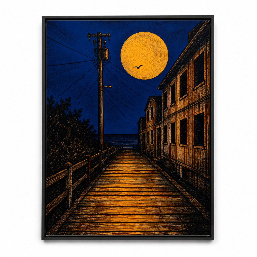 Moonlit Boardwalk Coastal Floating Frame Wall Art - 01
