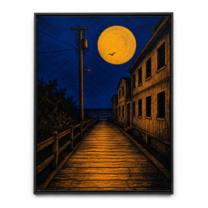 Moonlit Boardwalk Coastal Floating Frame Wall Art - 01