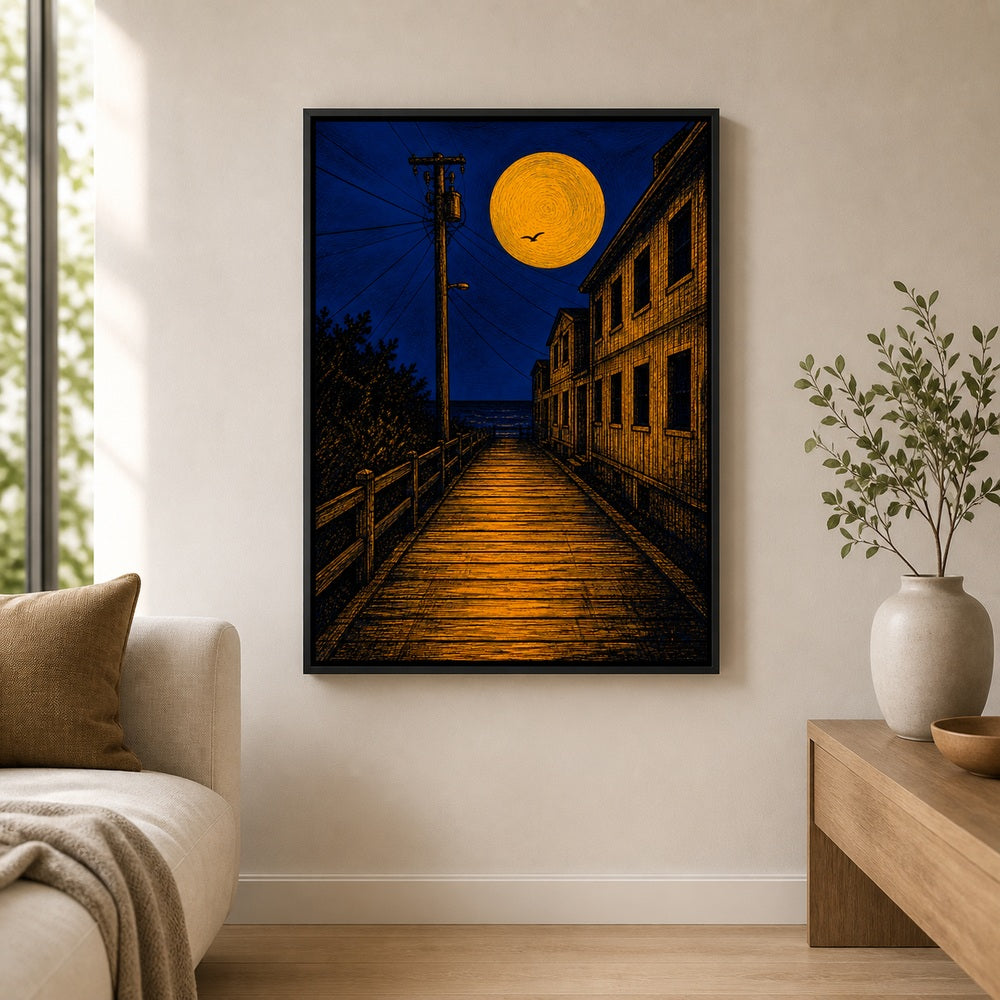 Moonlit Boardwalk Coastal Floating Frame Wall Art - 02