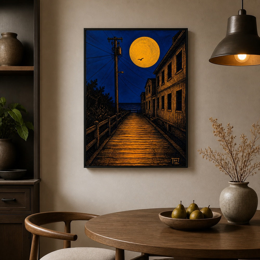 Moonlit Boardwalk Coastal Floating Frame Wall Art - 02b