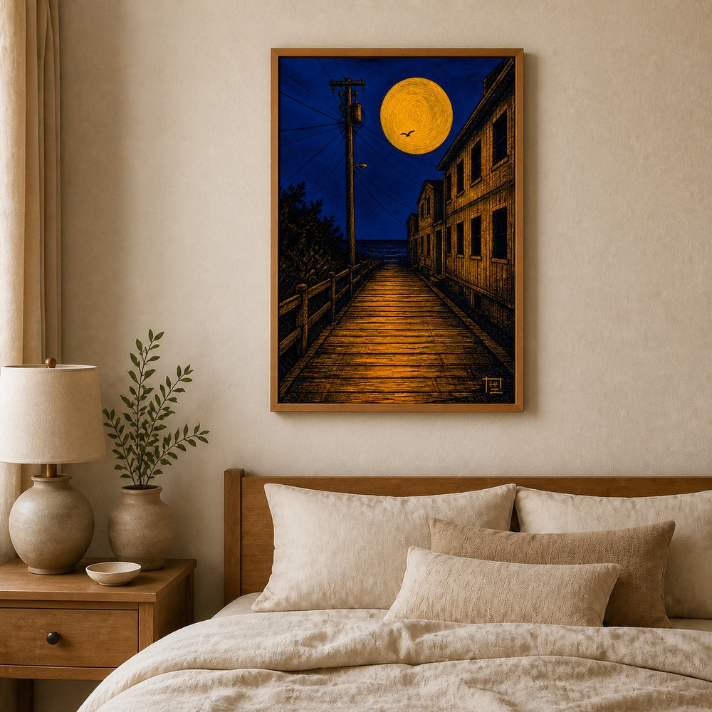 Moonlit Boardwalk Coastal Floating Frame Wall Art - 04