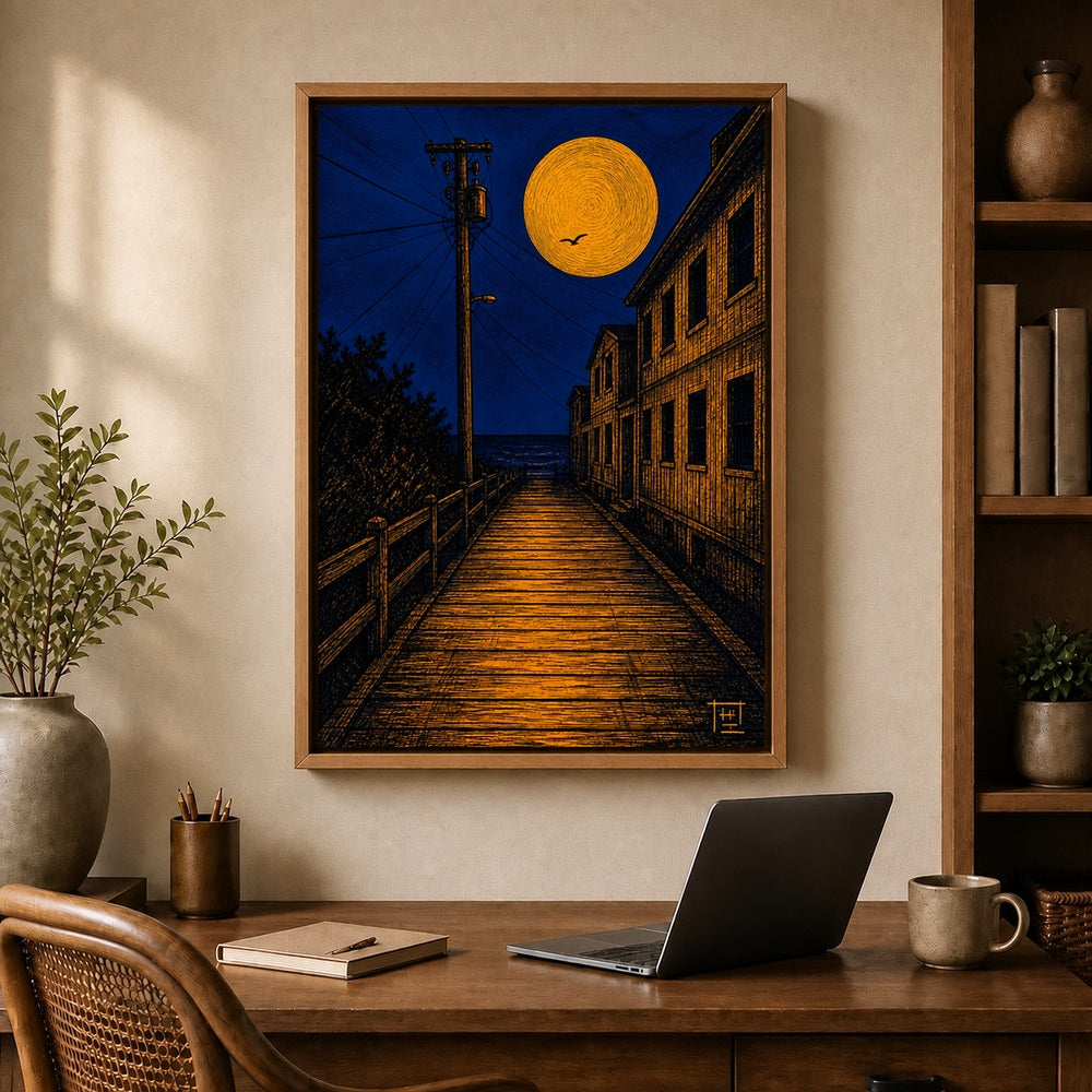 Moonlit Boardwalk Coastal Floating Frame Wall Art - 05