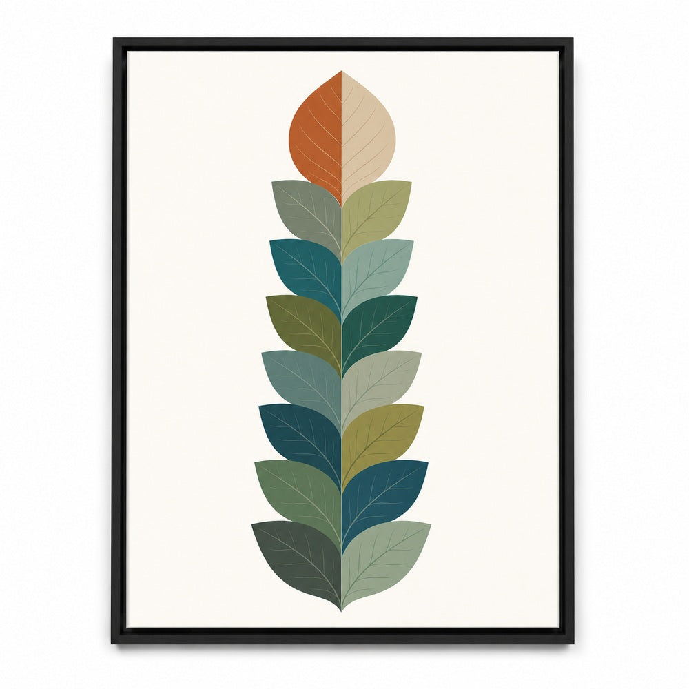 Split Tone Leaves Mid Century Floating Frame Wall Art - 01