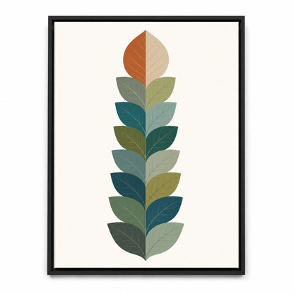 Split Tone Leaves Mid Century Floating Frame Wall Art - 01