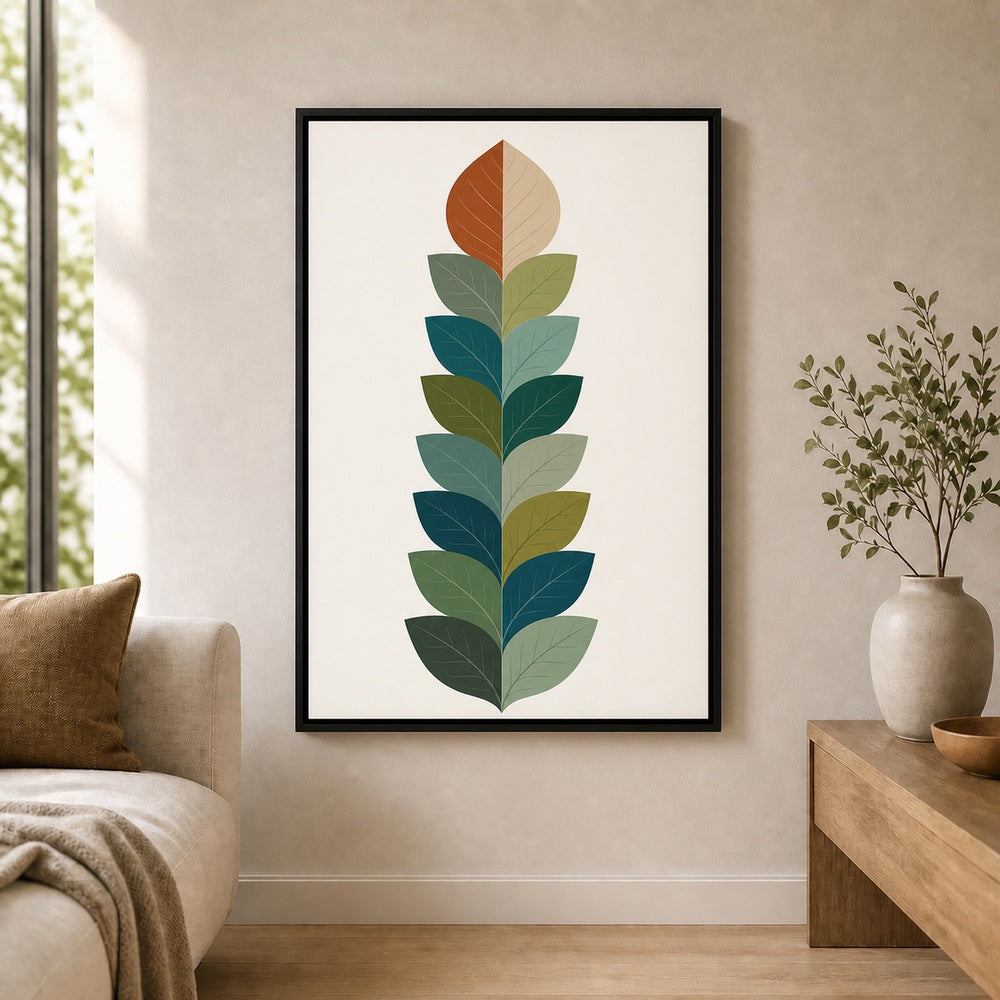 Split Tone Leaves Mid Century Floating Frame Wall Art - 02