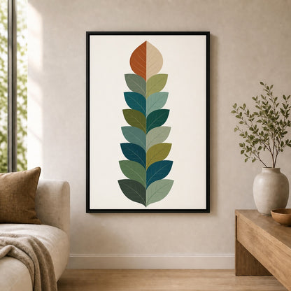 Split Tone Leaves Mid Century Floating Frame Wall Art - 02