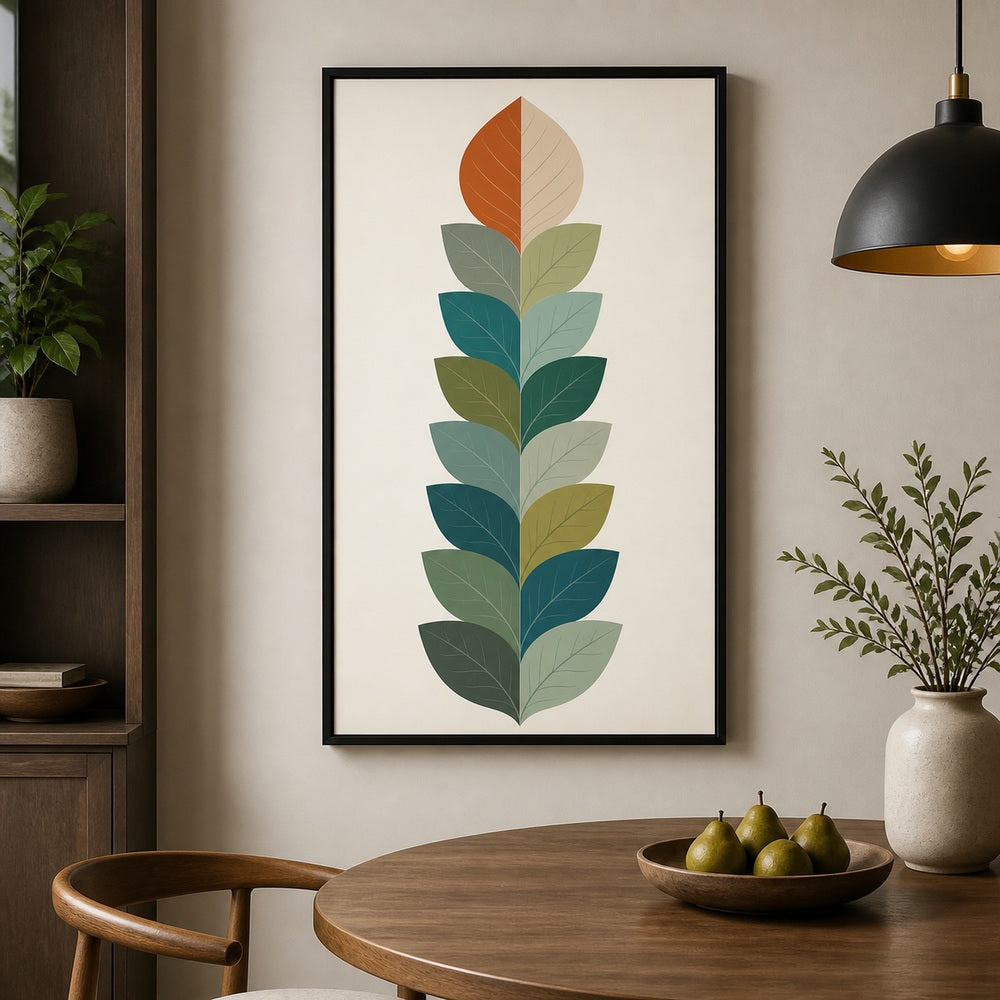 Split Tone Leaves Mid Century Floating Frame Wall Art - 02b