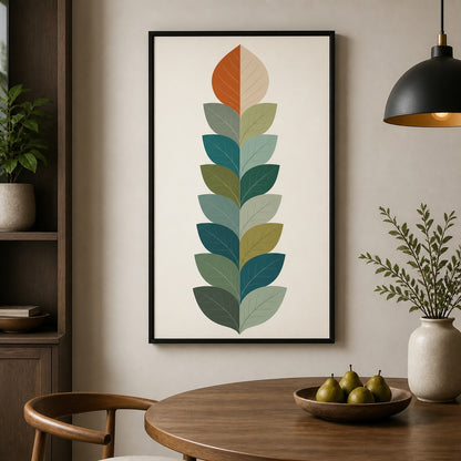 Split Tone Leaves Mid Century Floating Frame Wall Art - 02b