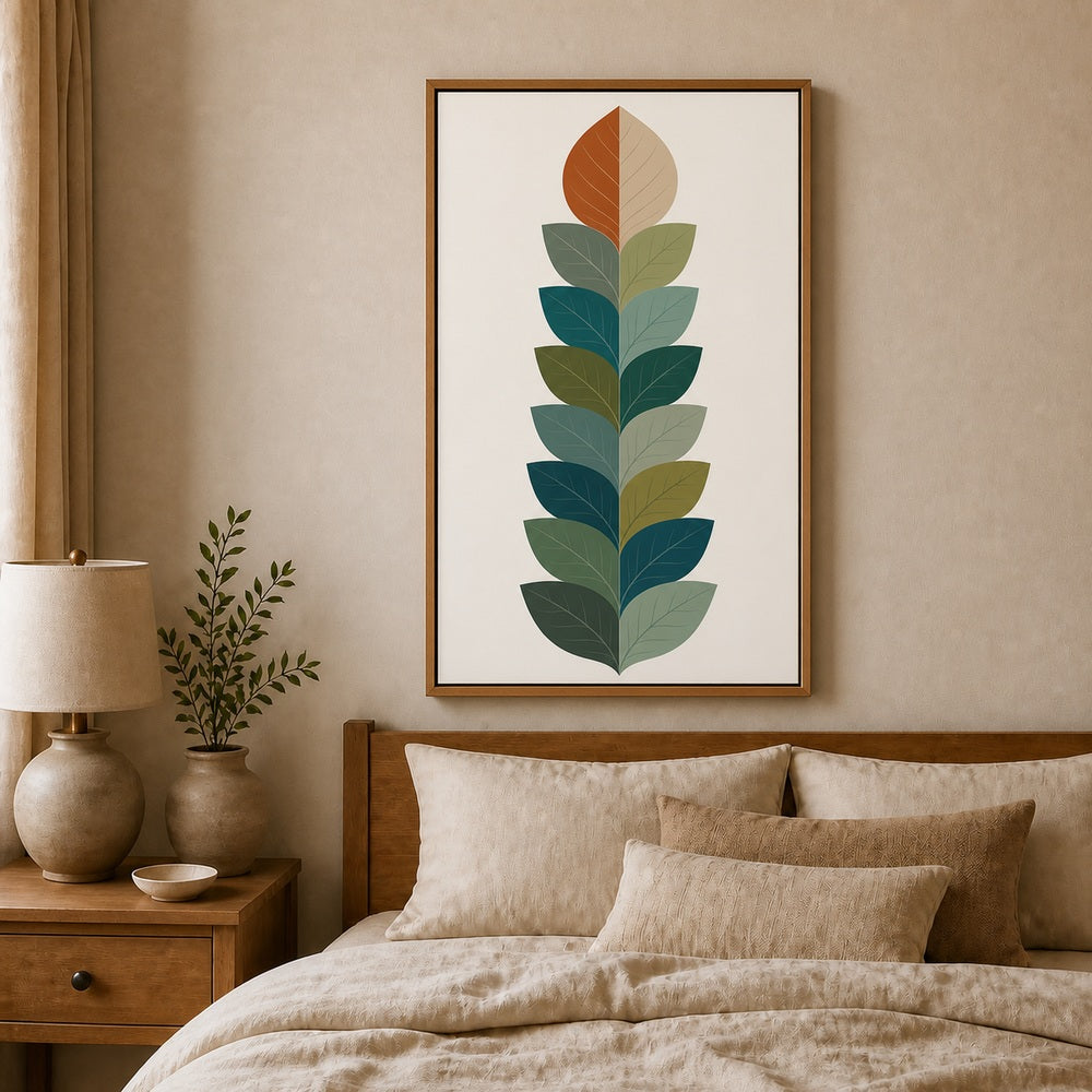 Split Tone Leaves Mid Century Floating Frame Wall Art - 04