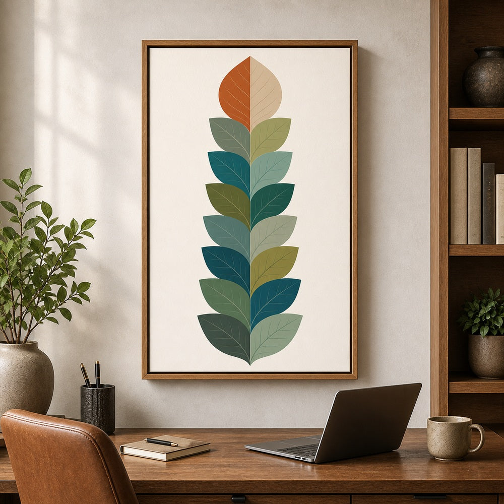 Split Tone Leaves Mid Century Floating Frame Wall Art - 05