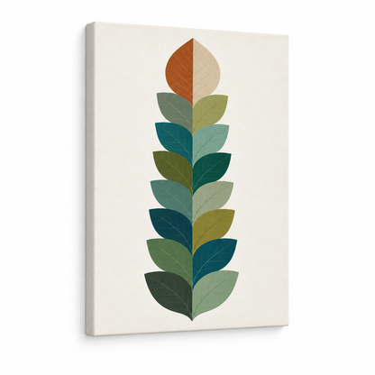 Split Tone Leaves Mid Century Floater Frame Canvas Wall Art | frameless stretched canvas SKU