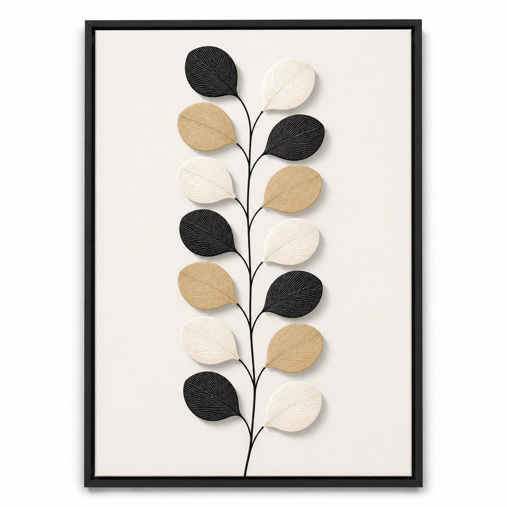 Nordic Etched Leaves Floating Frame Wall Art - 01