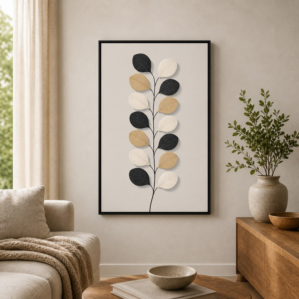 Nordic Etched Leaves Floating Frame Wall Art - 02