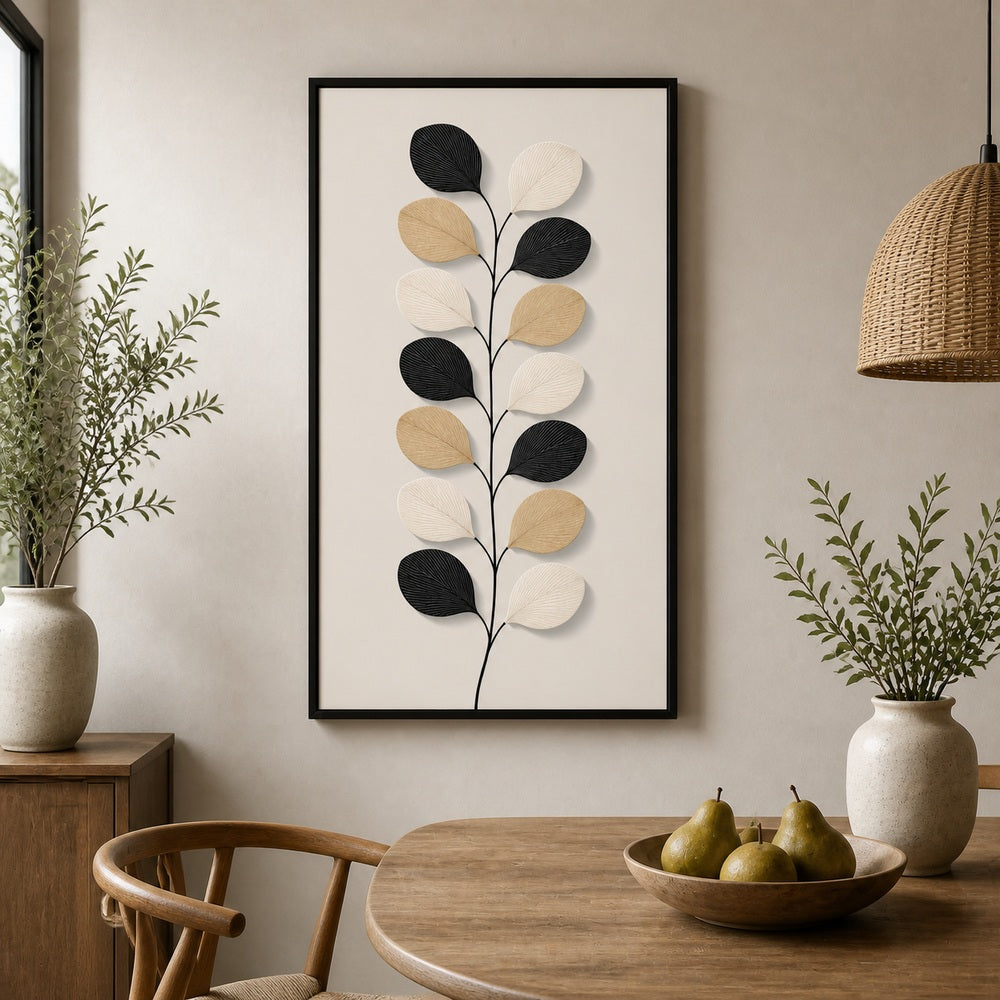 Nordic Etched Leaves Floating Frame Wall Art - 02b