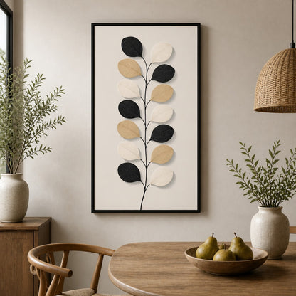 Nordic Etched Leaves Floating Frame Wall Art - 02b