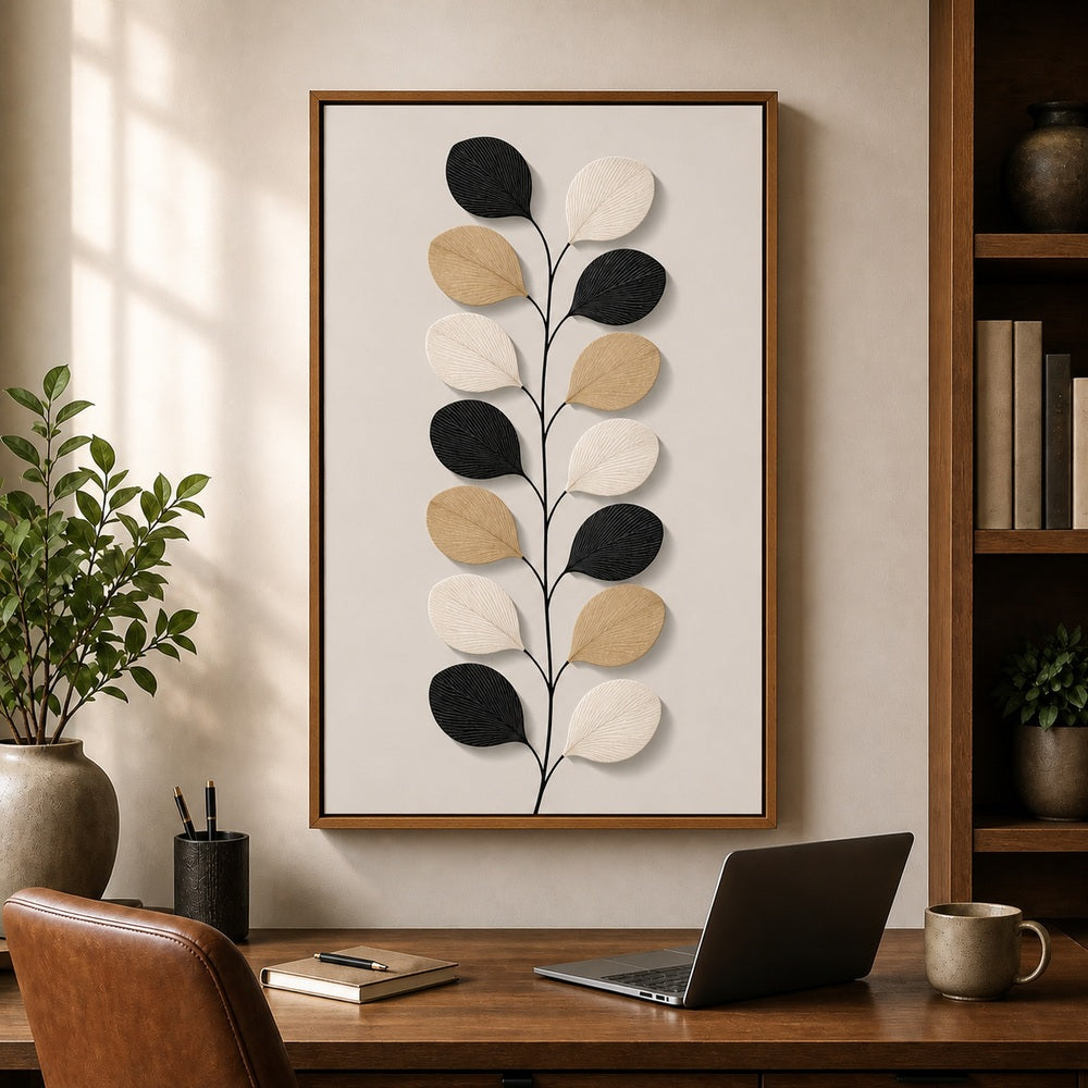 Nordic Etched Leaves Floating Frame Wall Art - 05