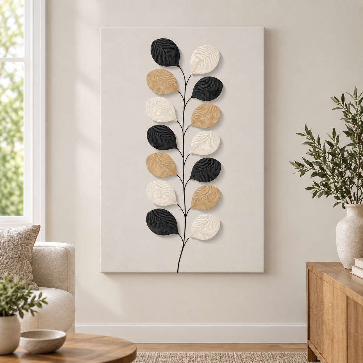 Nordic Etched Leaves Floater Frame Canvas Wall Art | frameless close wall hero