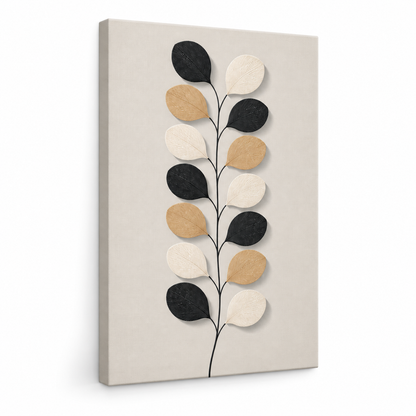 Nordic Etched Leaves Floater Frame Canvas Wall Art | frameless stretched canvas SKU
