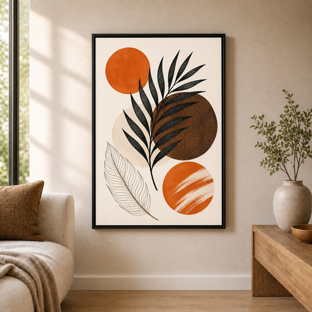 Earthtone Palm Collage Floating Frame Wall Art - 02