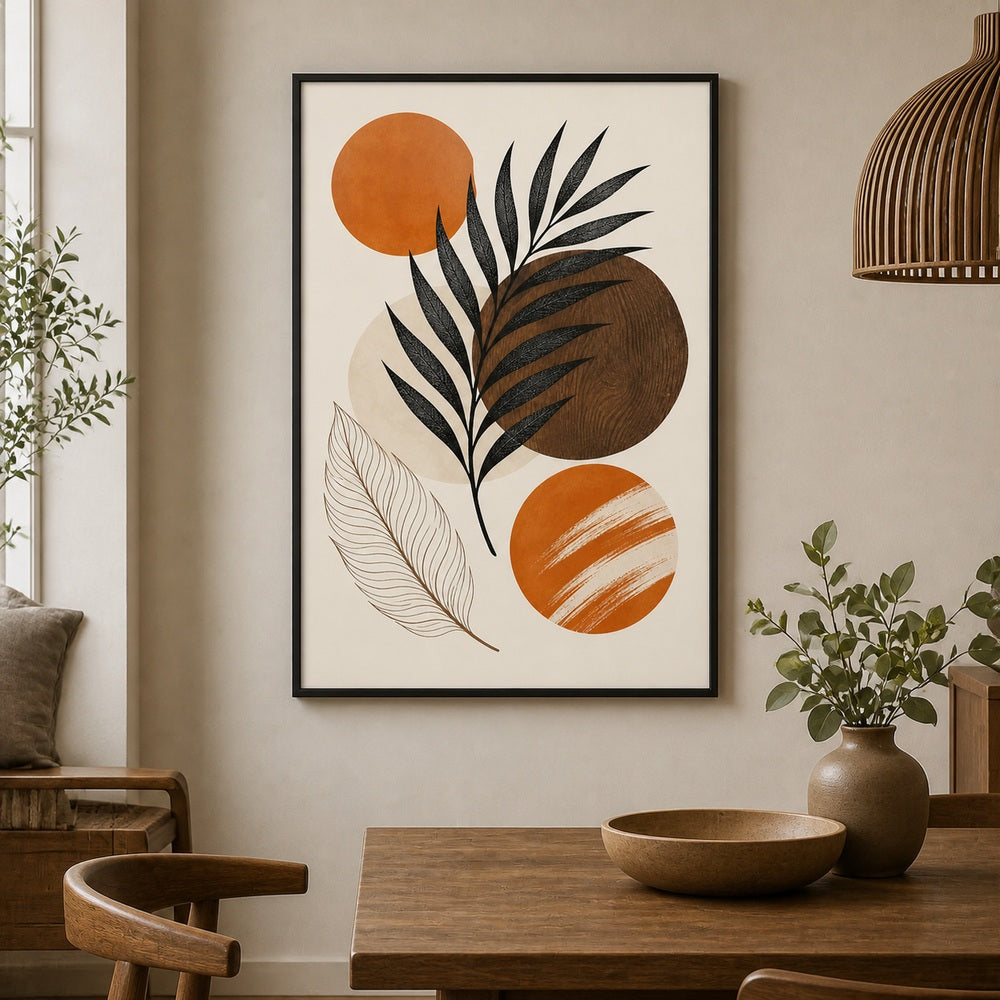 Earthtone Palm Collage Floating Frame Wall Art - 02b