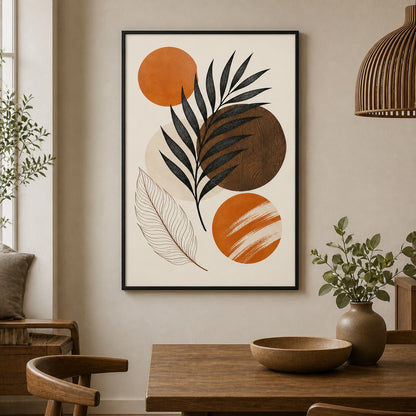 Earthtone Palm Collage Floating Frame Wall Art - 02b