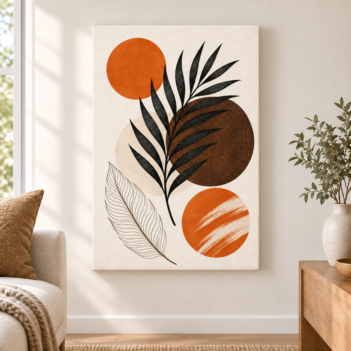 Earthtone Palm Collage Floater Frame Canvas Wall Art | frameless close wall hero