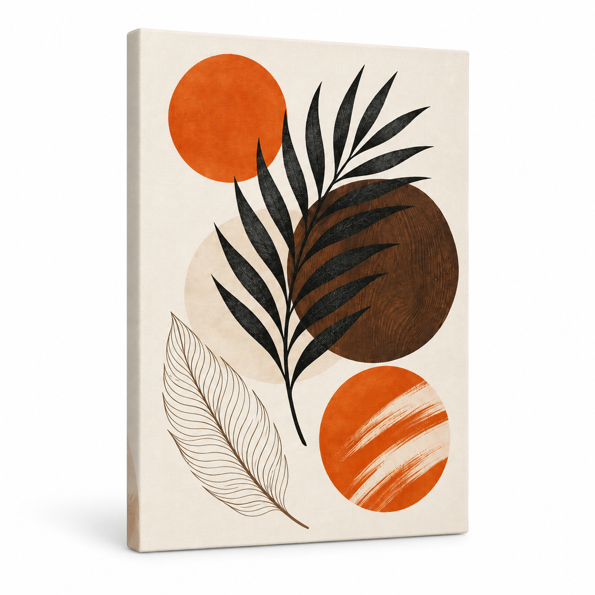 Earthtone Palm Collage Floater Frame Canvas Wall Art | frameless stretched canvas SKU