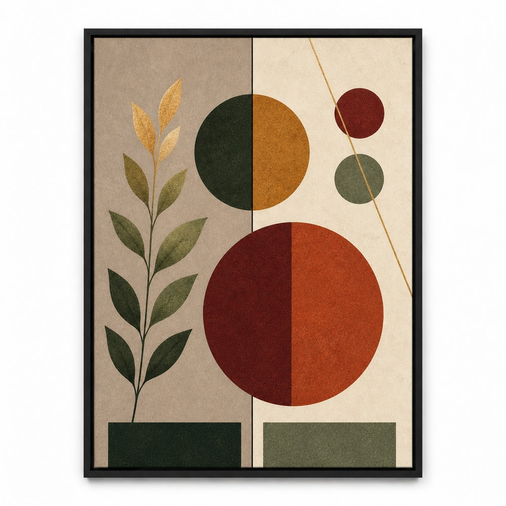 Divided Geometry Botanical Floating Frame Wall Art - 01