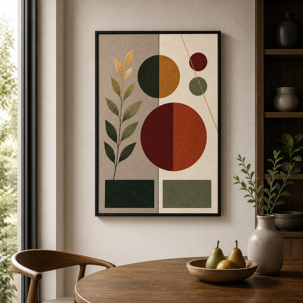 Divided Geometry Botanical Floating Frame Wall Art - 02b