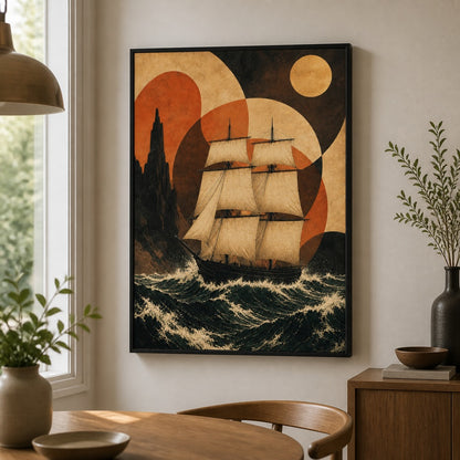 Twin Mast Voyage Vintage Floating Frame Wall Art - 02b