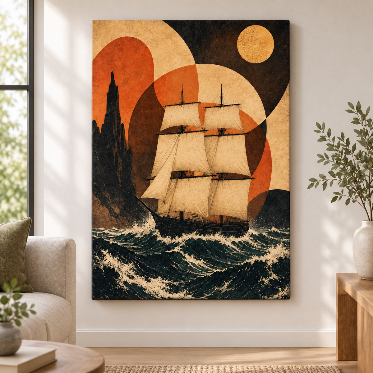 Twin Mast Voyage Vintage Floater Frame Canvas Wall Art | frameless close wall hero