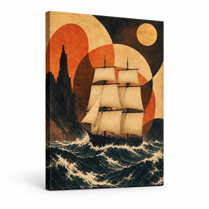 Twin Mast Voyage Vintage Floater Frame Canvas Wall Art | frameless stretched canvas SKU