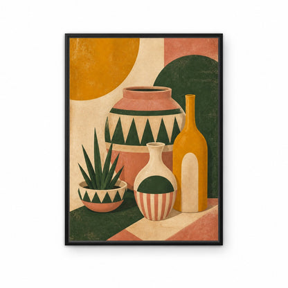 Mid Century Ceramic Vessels I Floating Frame Wall Art - 01