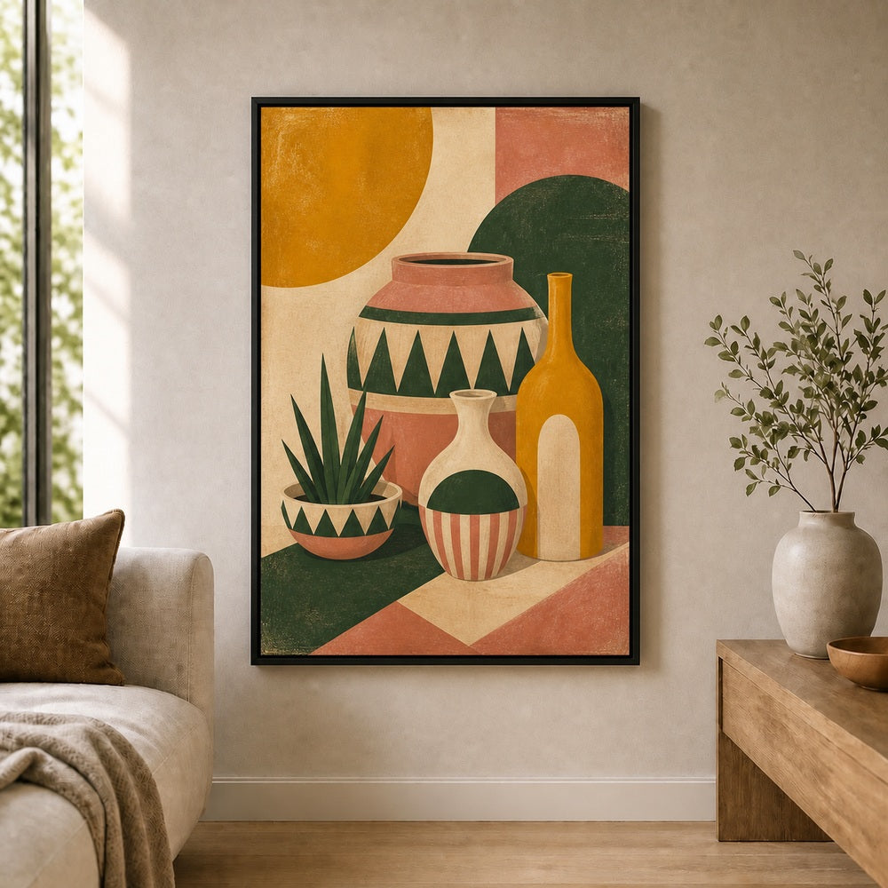 Mid Century Ceramic Vessels I Floating Frame Wall Art - 02