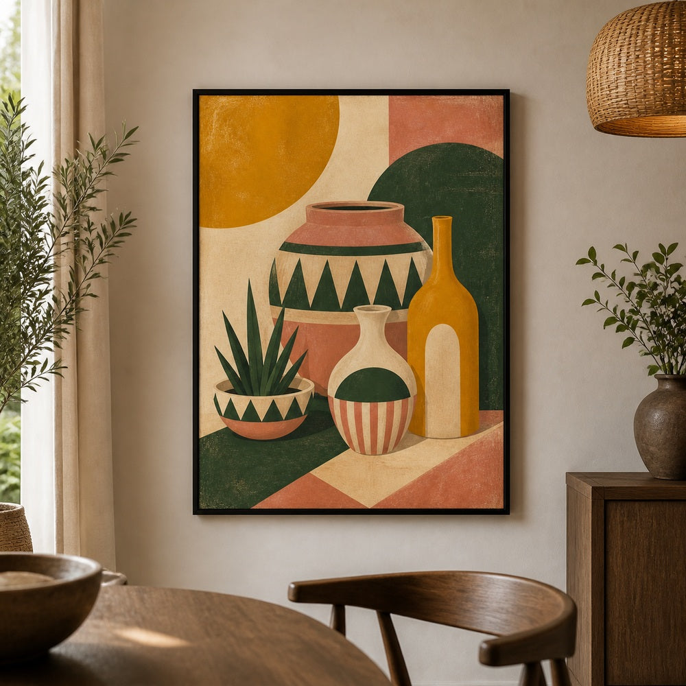 Mid Century Ceramic Vessels I Floating Frame Wall Art - 02b