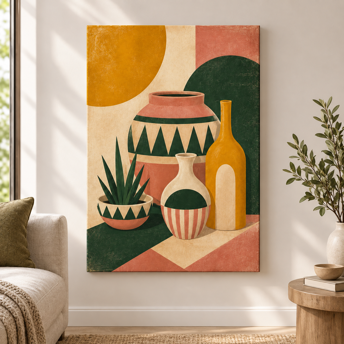 Mid-Century Ceramic Vessels I Floater Frame Canvas Wall Art | frameless close wall hero