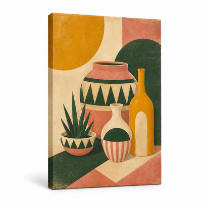 Mid-Century Ceramic Vessels I Floater Frame Canvas Wall Art | frameless stretched canvas SKU