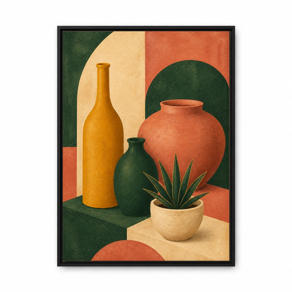 Mid Century Ceramic Vessels II Floating Frame Wall Art - 01