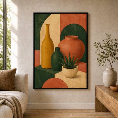 Mid Century Ceramic Vessels II Floating Frame Wall Art - 02