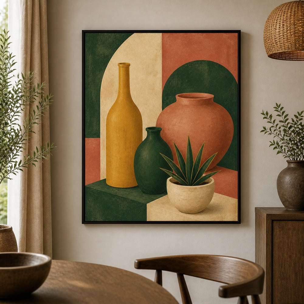 Mid Century Ceramic Vessels II Floating Frame Wall Art - 02b
