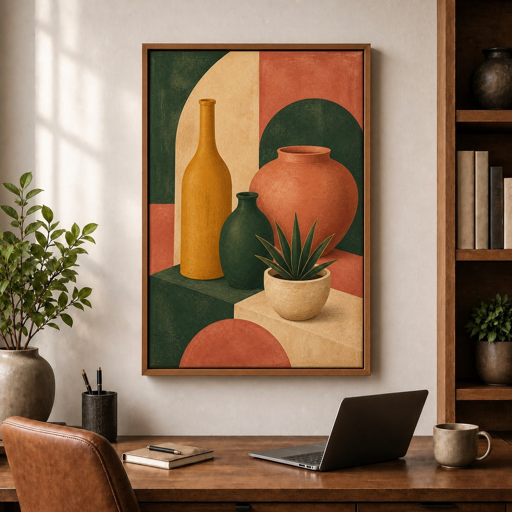 Mid Century Ceramic Vessels II Floating Frame Wall Art - 05