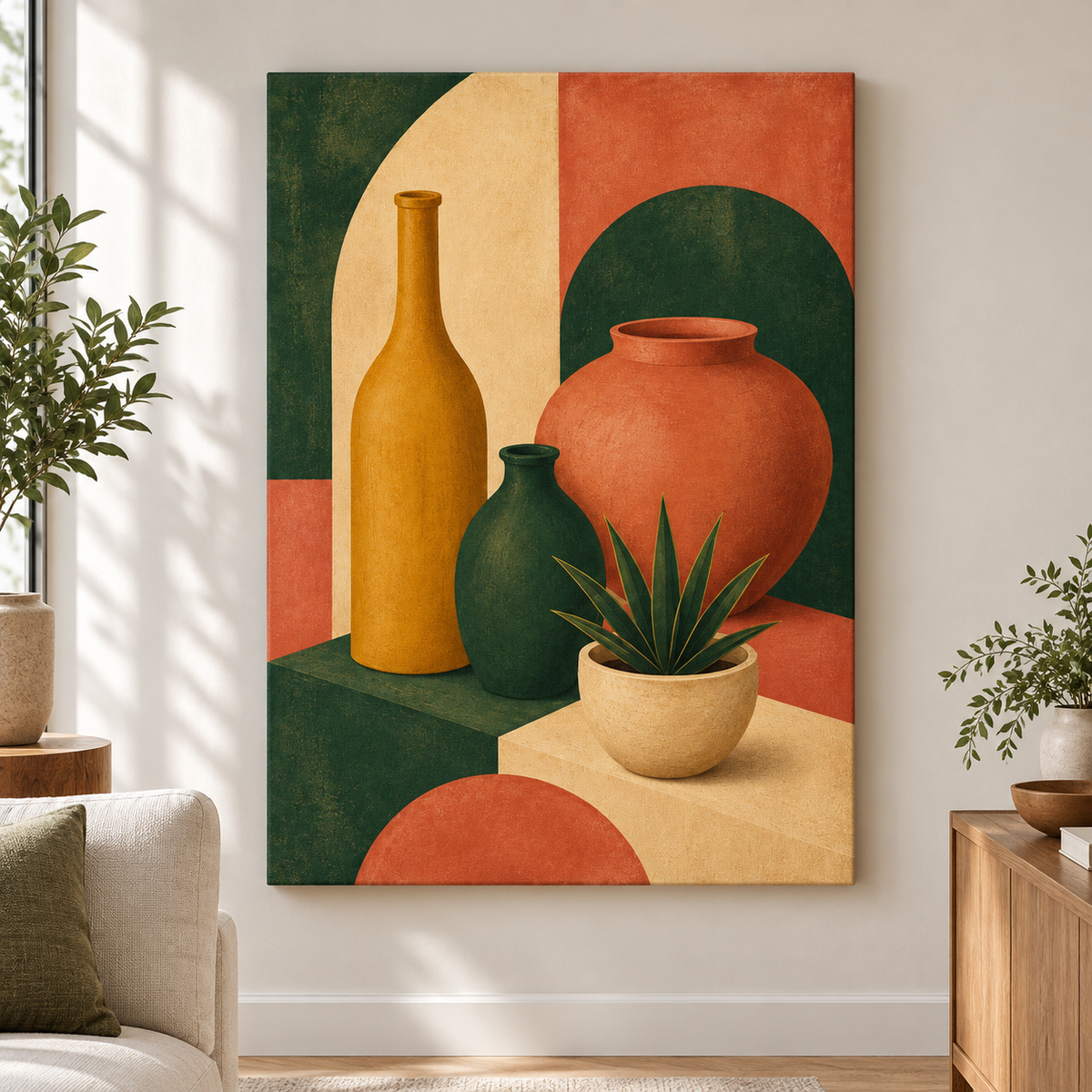 Mid-Century Ceramic Vessels II Floater Frame Canvas Wall Art | frameless close wall hero