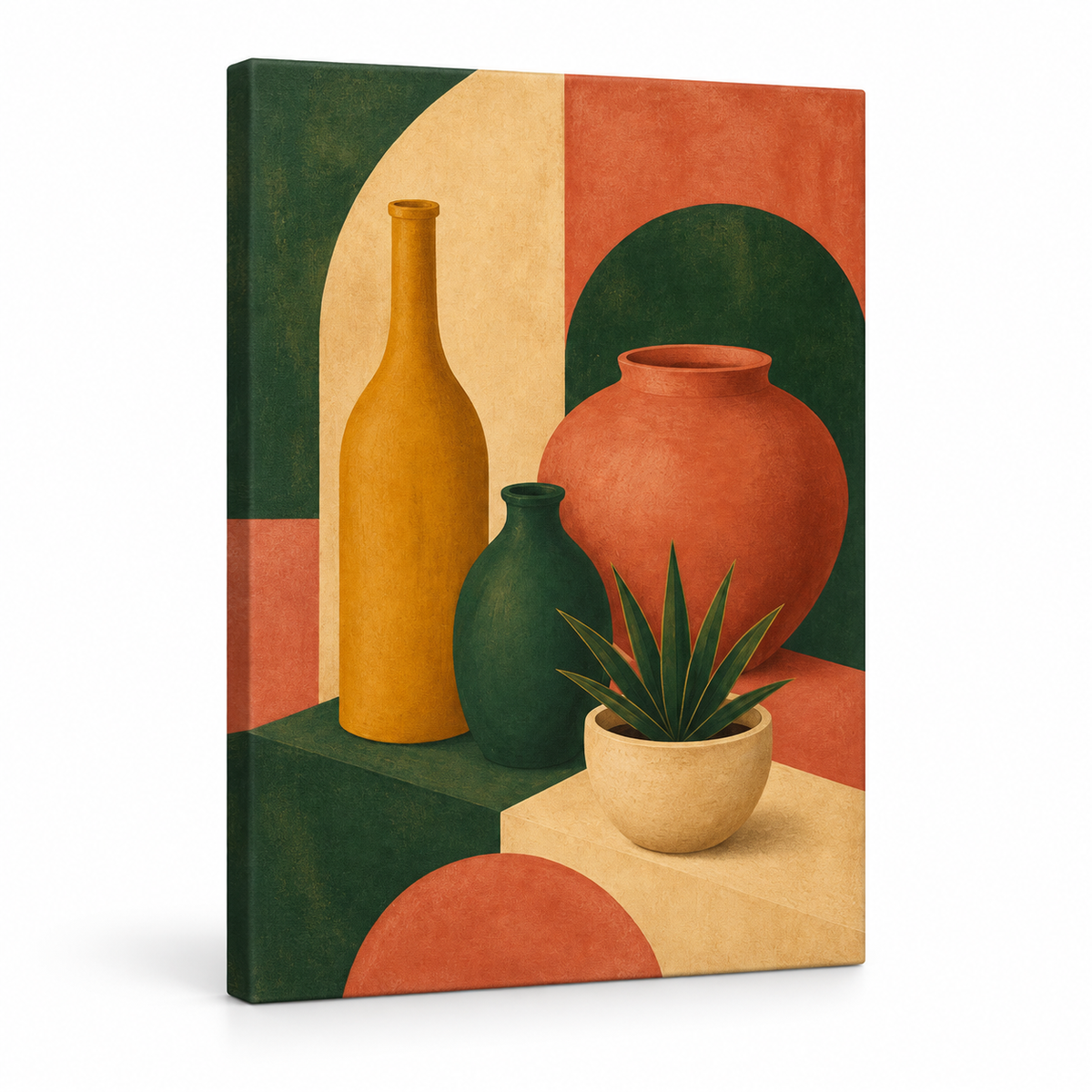 Mid-Century Ceramic Vessels II Floater Frame Canvas Wall Art | frameless stretched canvas SKU