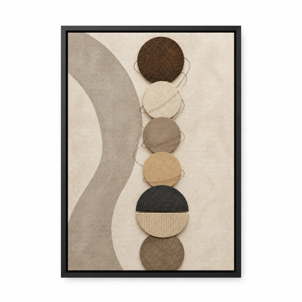 Earthtone Circle Material Collage Floating Frame Wall Art - 01