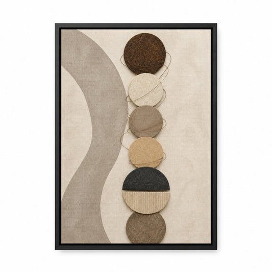 Earthtone Circle Material Collage Floating Frame Wall Art - 01