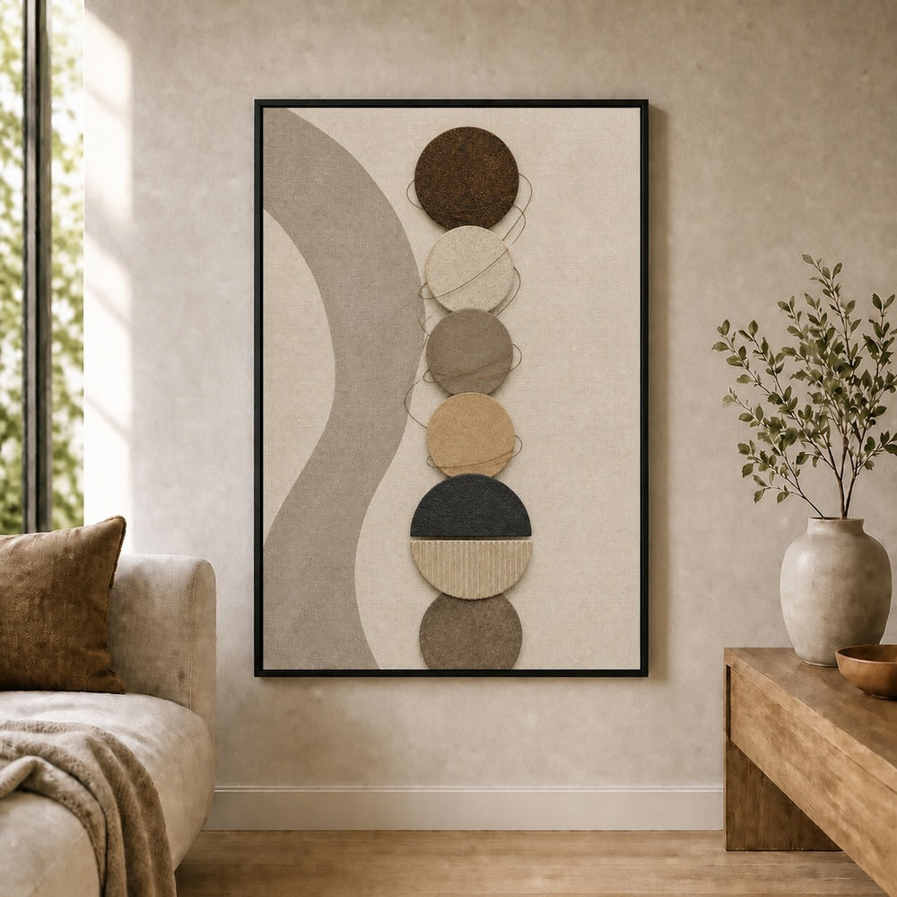 Earthtone Circle Material Collage Floating Frame Wall Art - 02