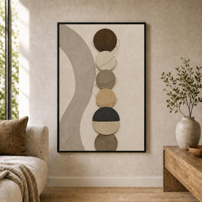 Earthtone Circle Material Collage Floating Frame Wall Art - 02