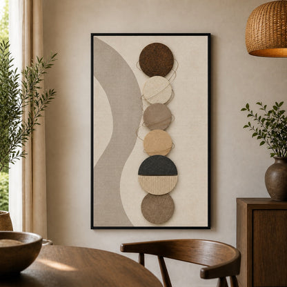 Earthtone Circle Material Collage Floating Frame Wall Art - 02b