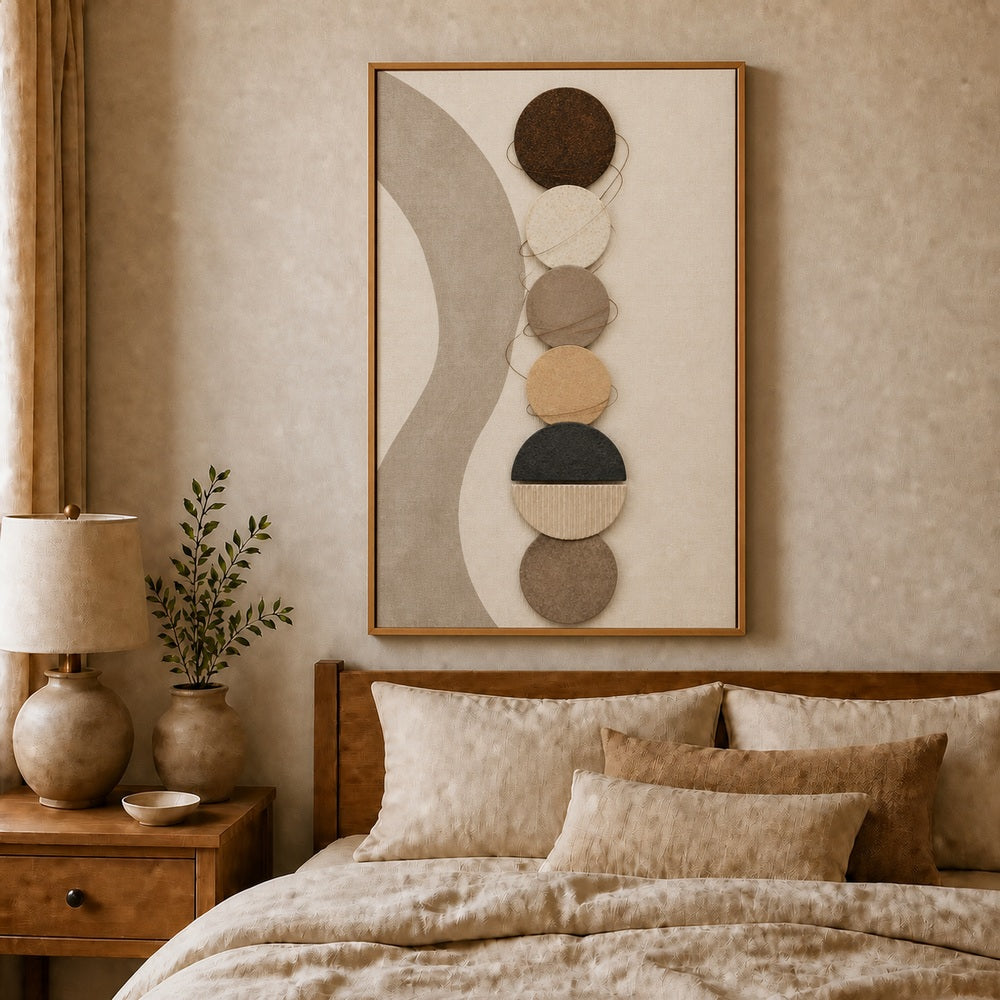 Earthtone Circle Material Collage Floating Frame Wall Art - 04